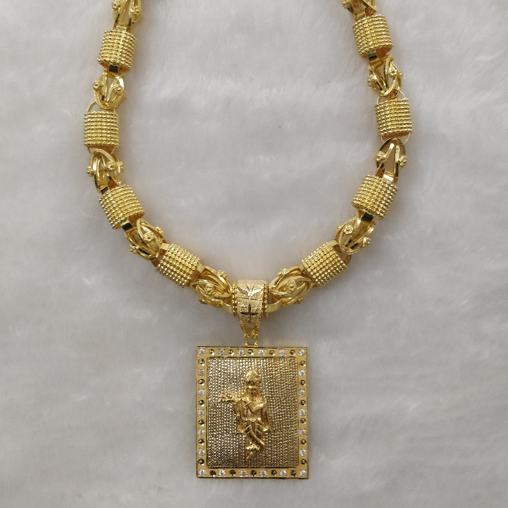 916 Gold Fancy Gent's Hollow CHAIN & Krishna Pendant