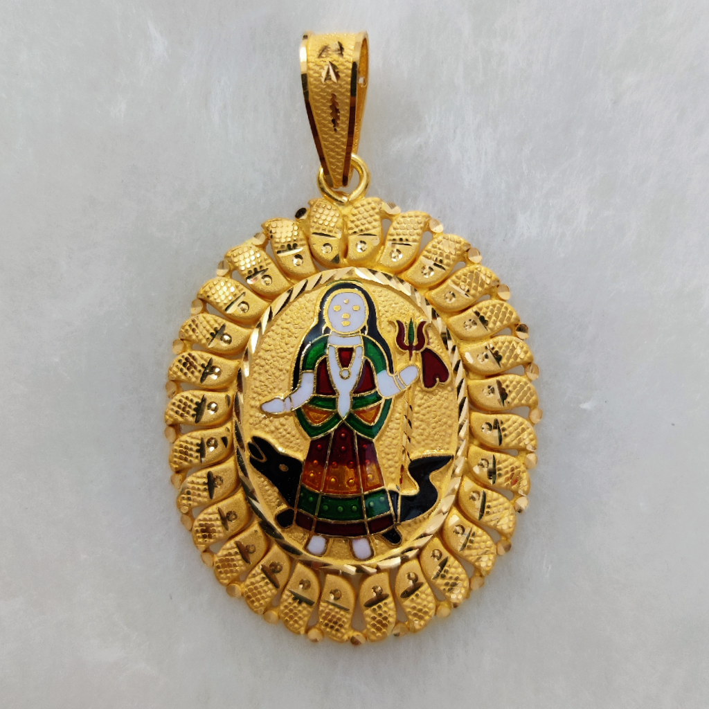 916 Gold Fancy Khodiyar Maa Minakari Pendant