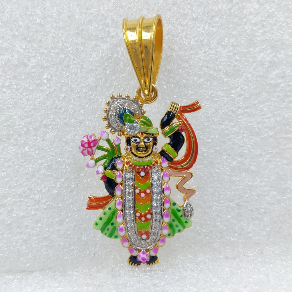 916 Gold Fancy Shreenathji Maharaj Minakari Pendant