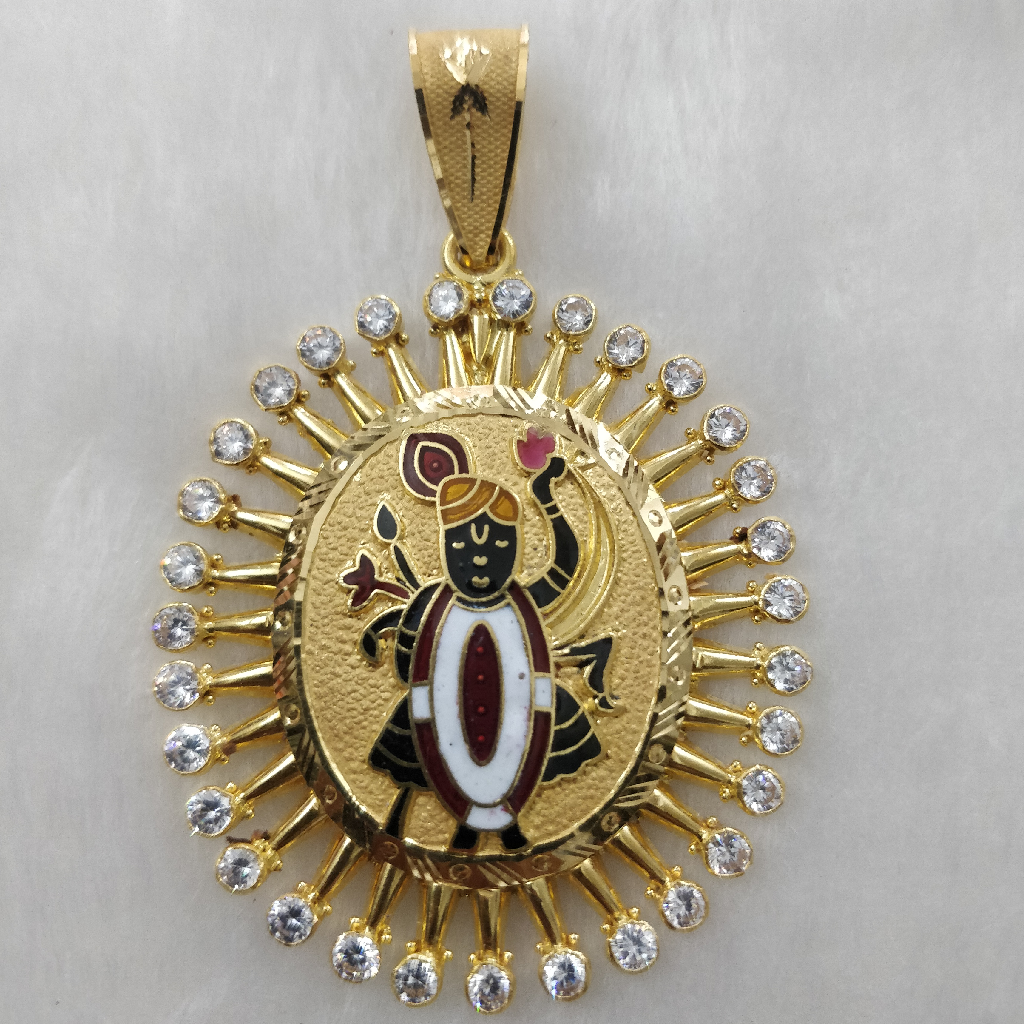 916 Gold Fancy Gent's Shreenathji Minakari Pendant