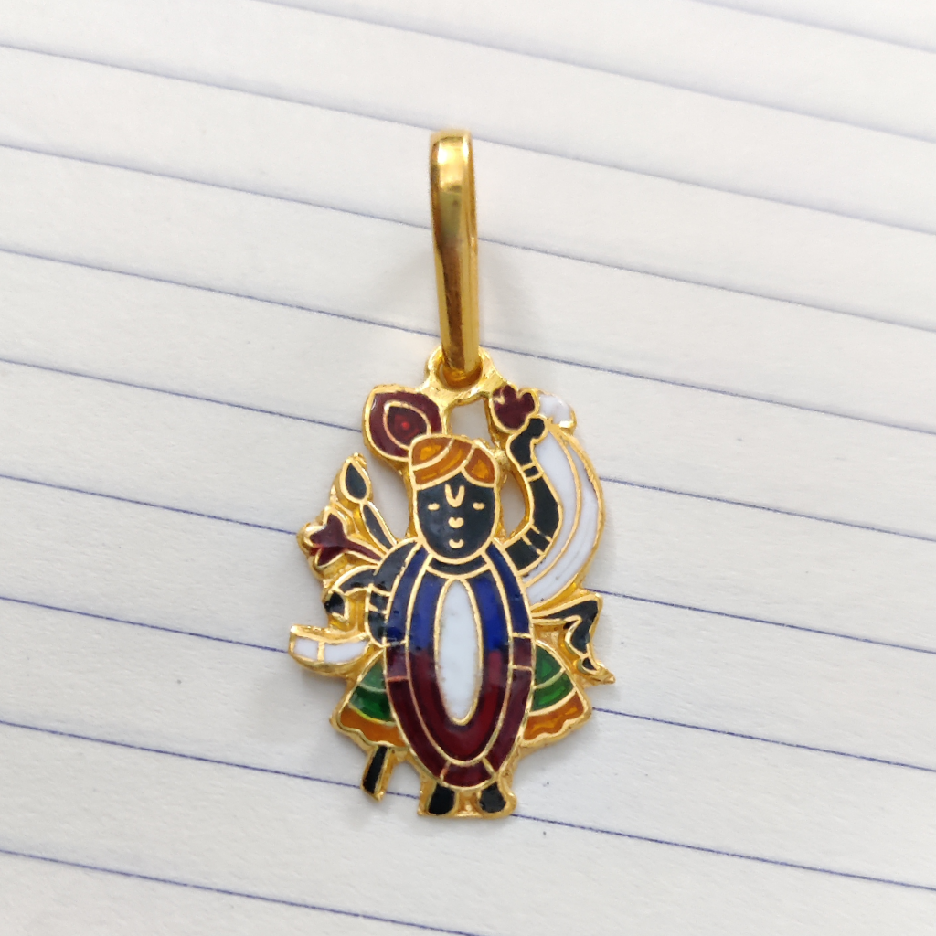916 Gold Aricutting Shreenathji Minakari Pendant