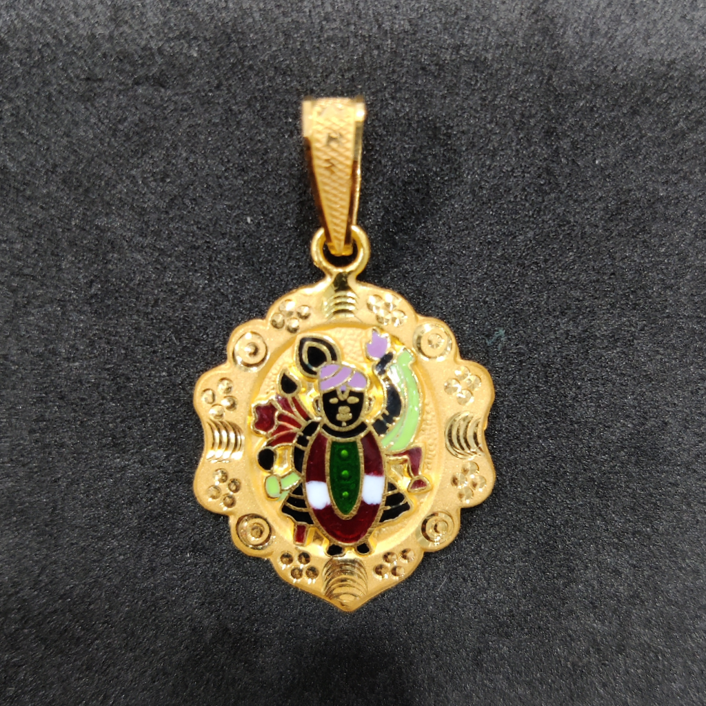 916 Gold Shreenathji Minakari Pendant