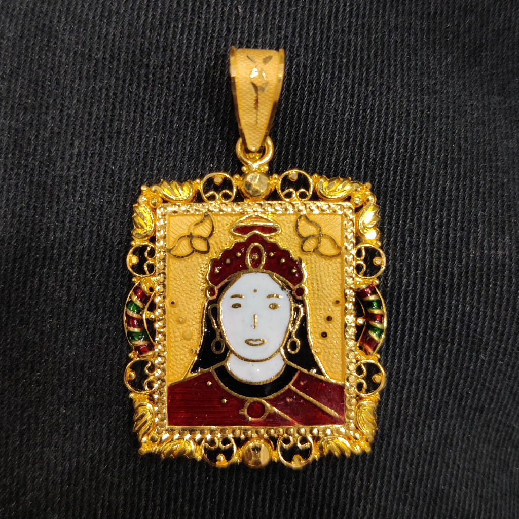 916 Gold Fancy Chehar Maa Minakari Pendant