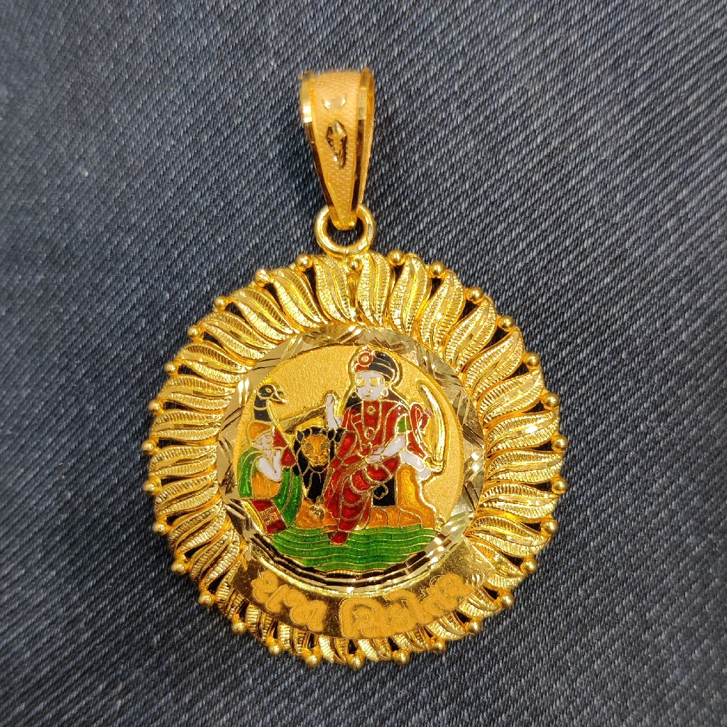 916 Gold Fancy Gent's Vahanvati Maa Minakari Pendant