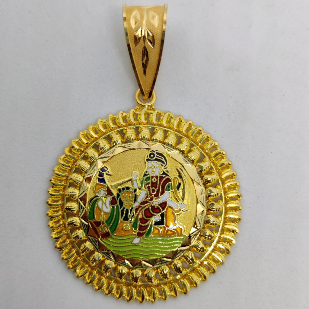 916 Gold Fancy Gent's Vahanvati Maa Minakari Pendant