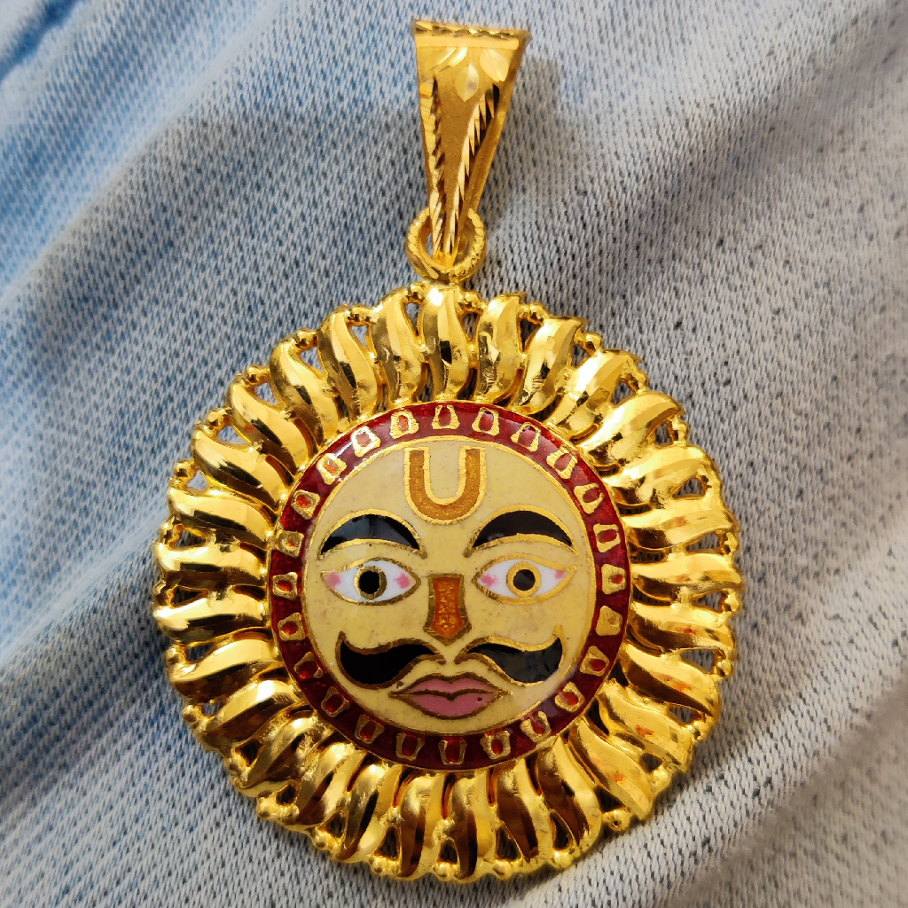 916 Gold Fancy Gent's Surya Minakari Pendant