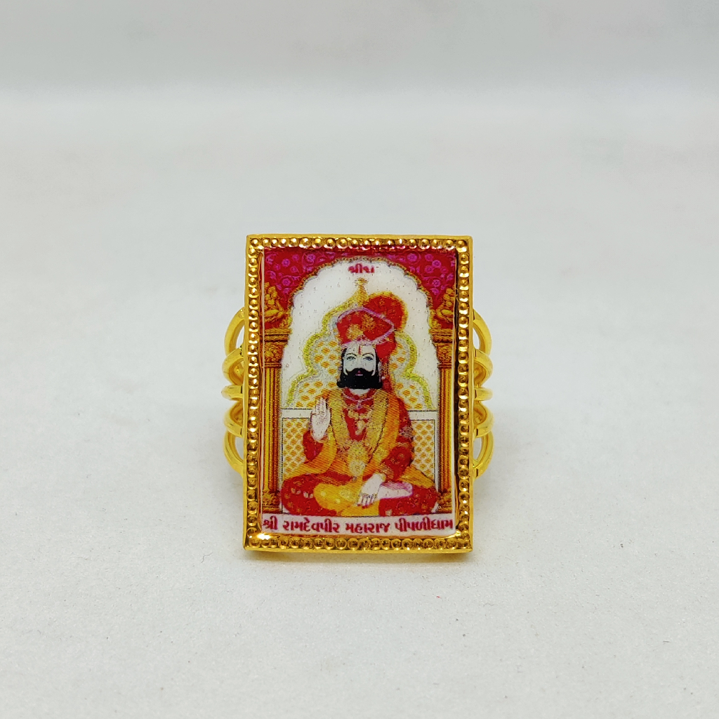 916 Gold Fancy Gent's Ramdev Pir Photo Mina Ring