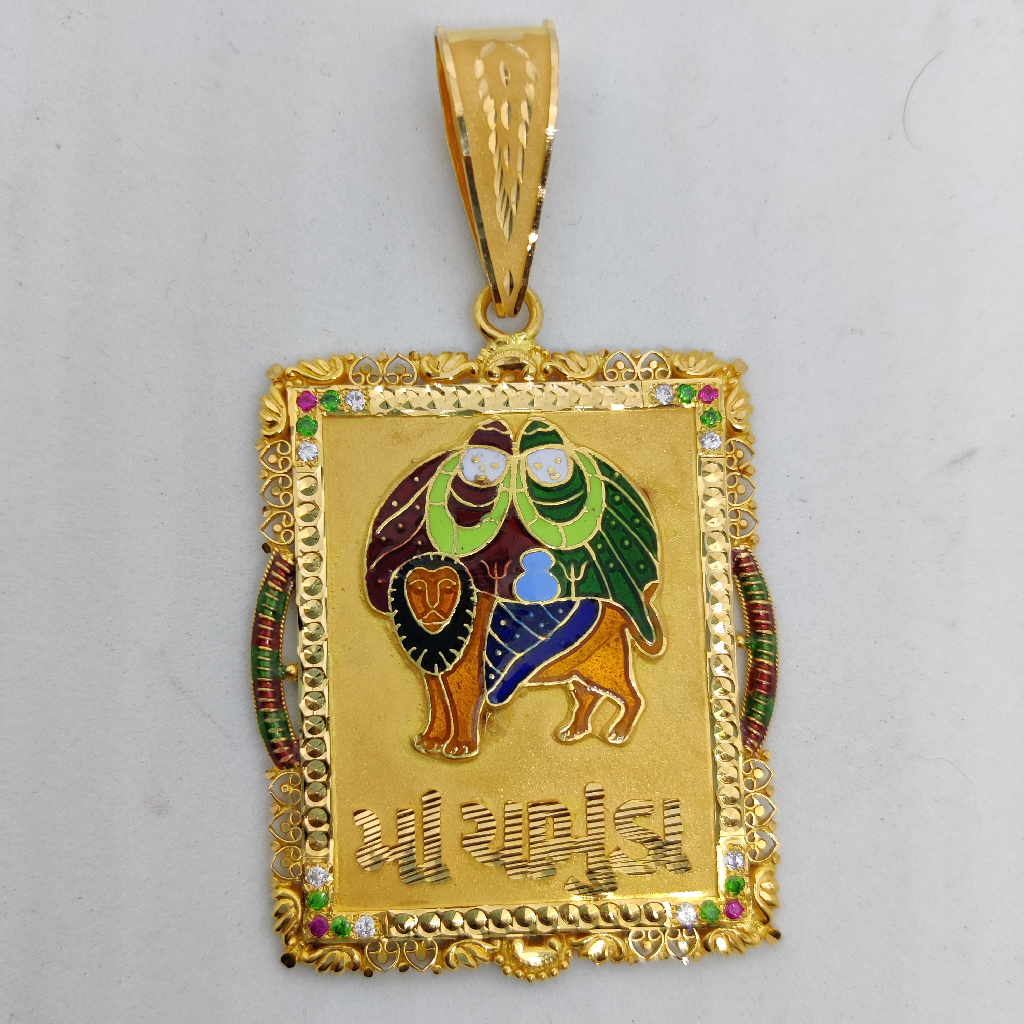 22k gold fancy gent's chamunda maa minakari pendant