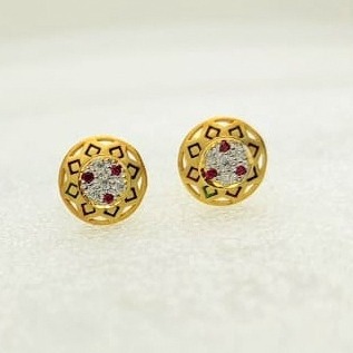 Circular black mina 22 kt gold earrings