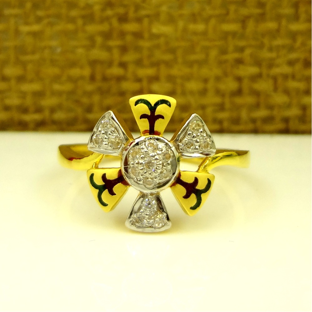 916 gold cz diamond floral pattern ladies ring