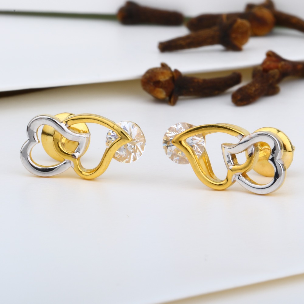 916 gold double heart swarovski tops jj-e019