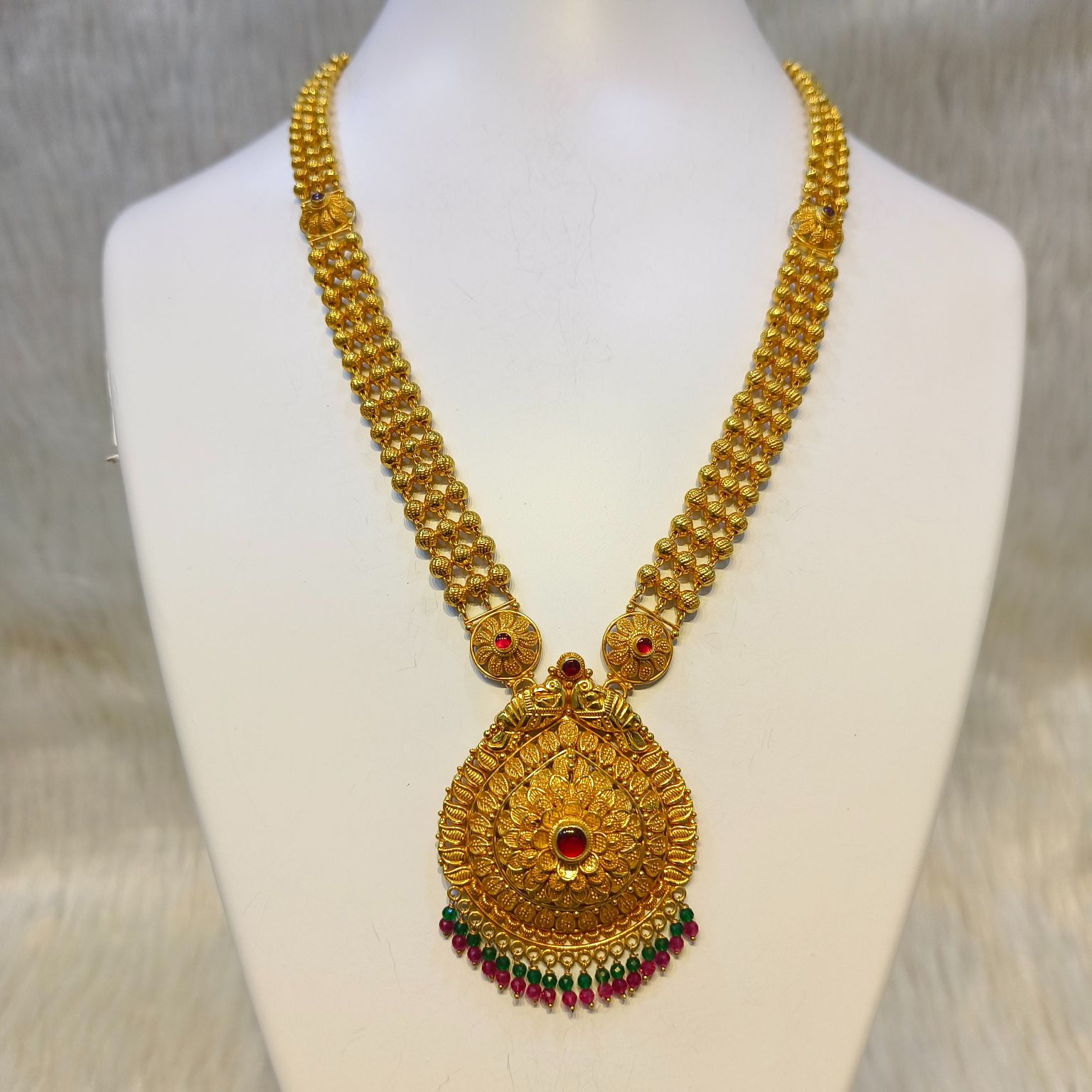 22K Gold Long Temple Necklace