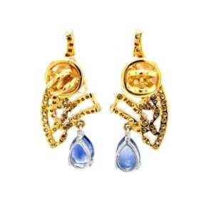 14k yellow gold blue stone diamond earrings