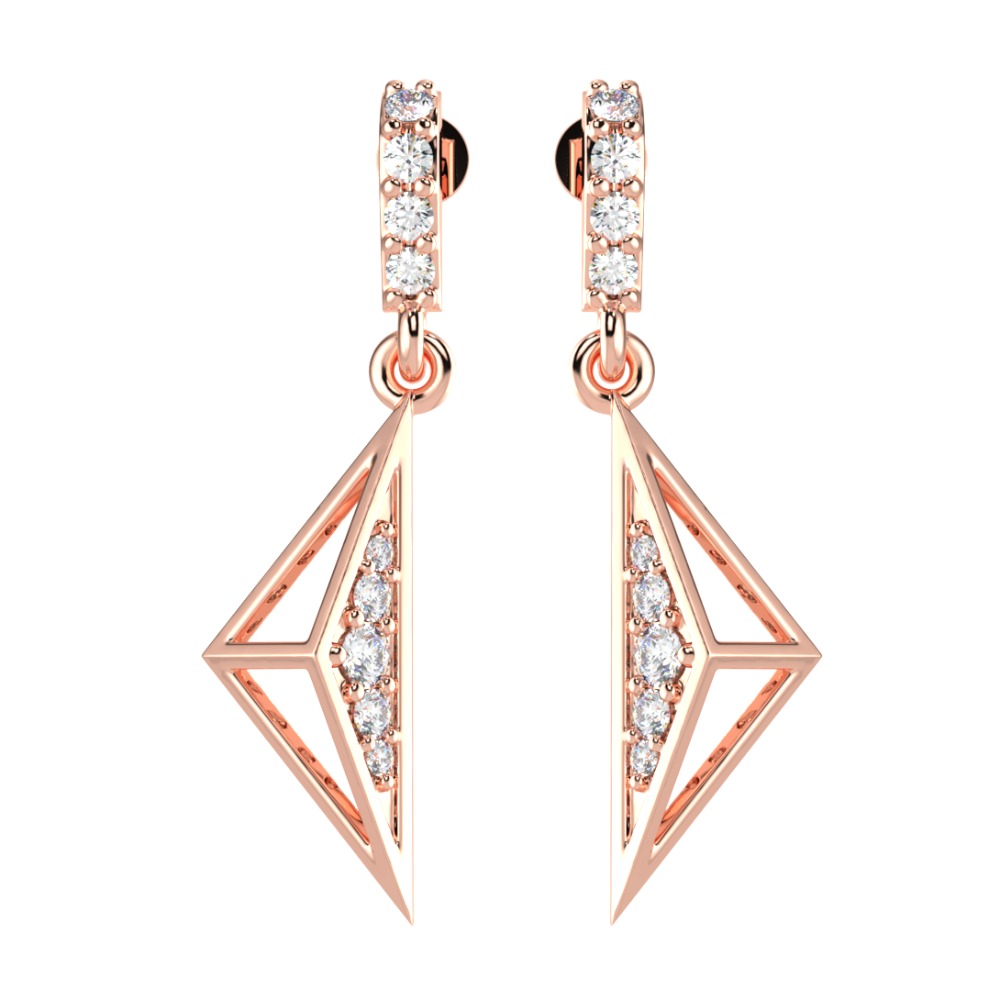 18KT CZ Gold Cad Design Hanging Earring