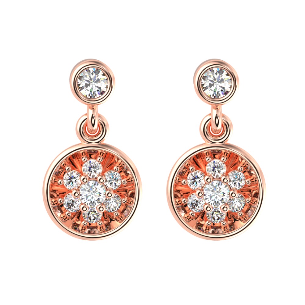 18Kt Rose Gold CZ Diamond Cad Design Earring