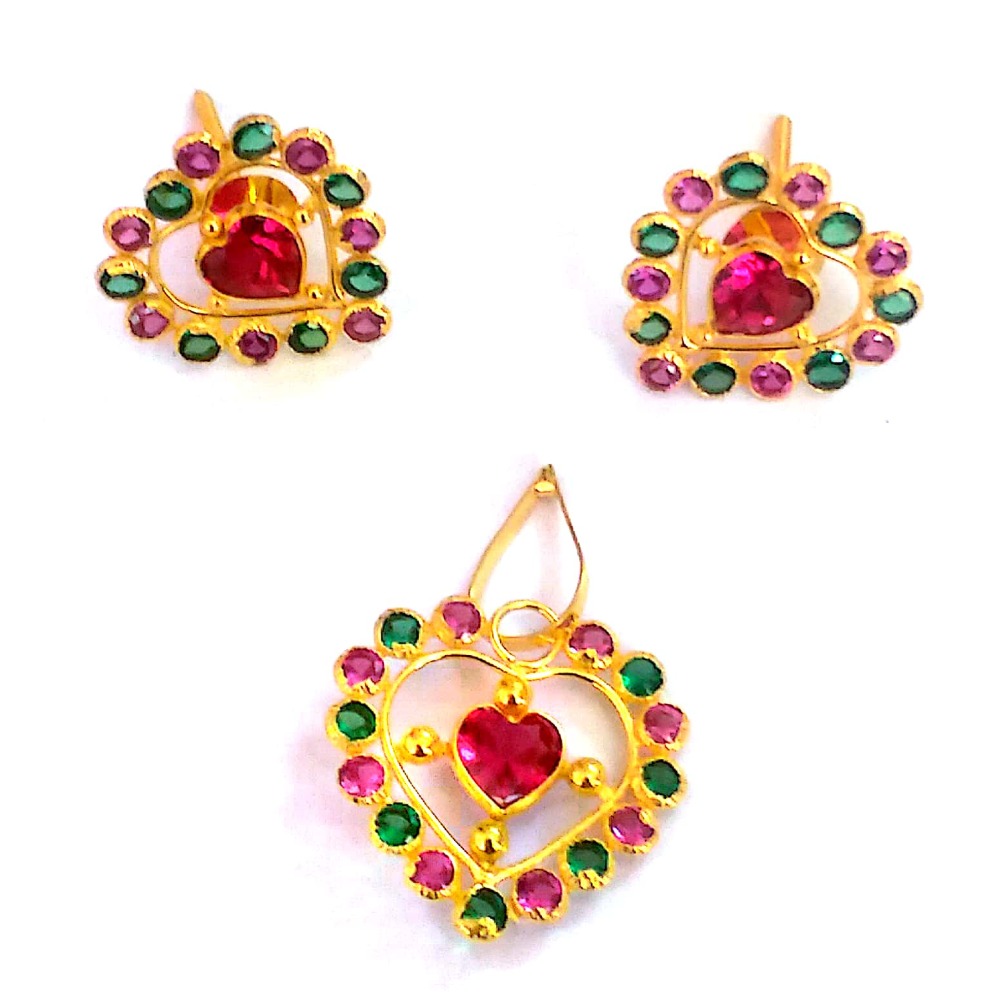 Fancy Color Stone Gold Pendant Set NJA-P001