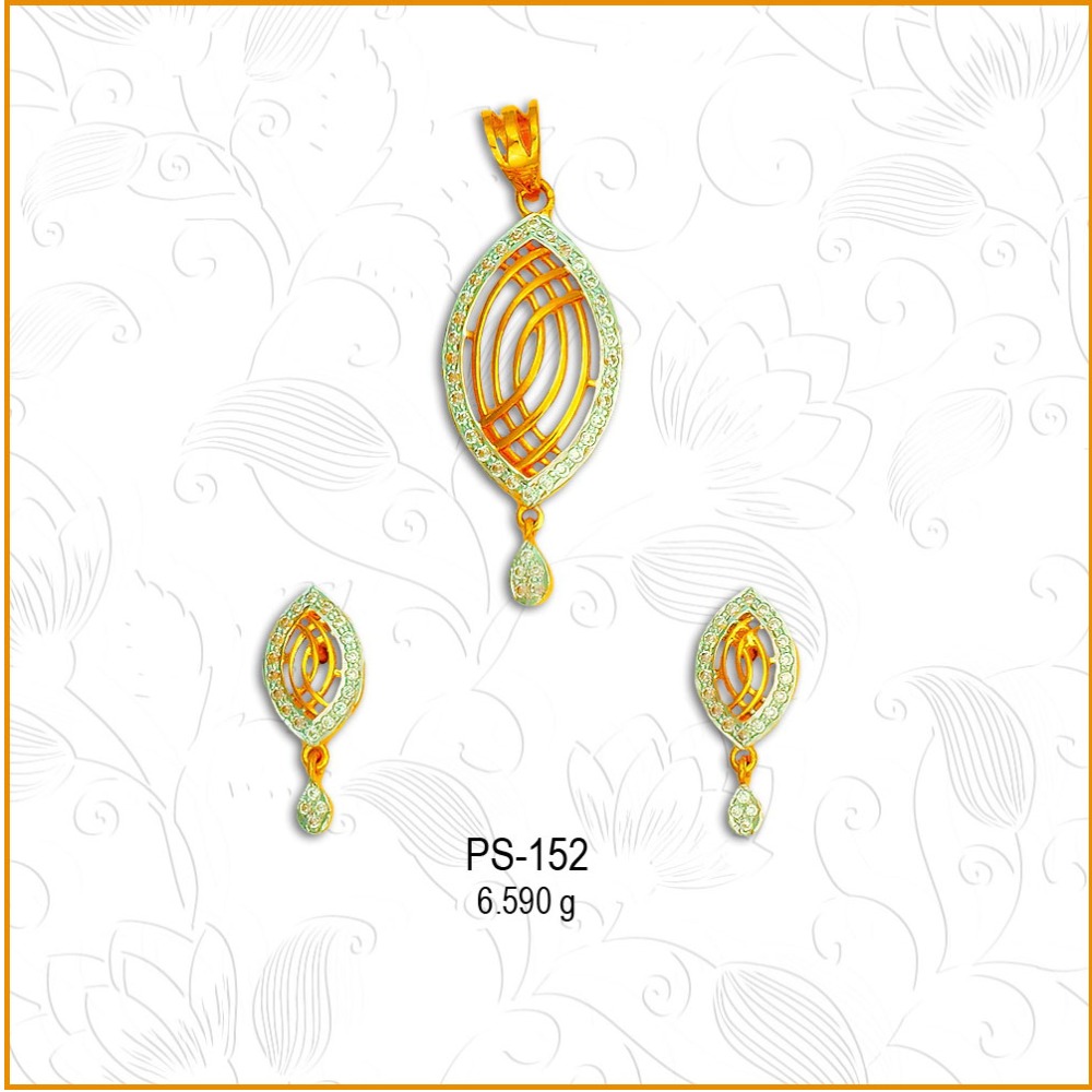 916 Gold Fancy Oval Shape CZ Pendant Set PS-152
