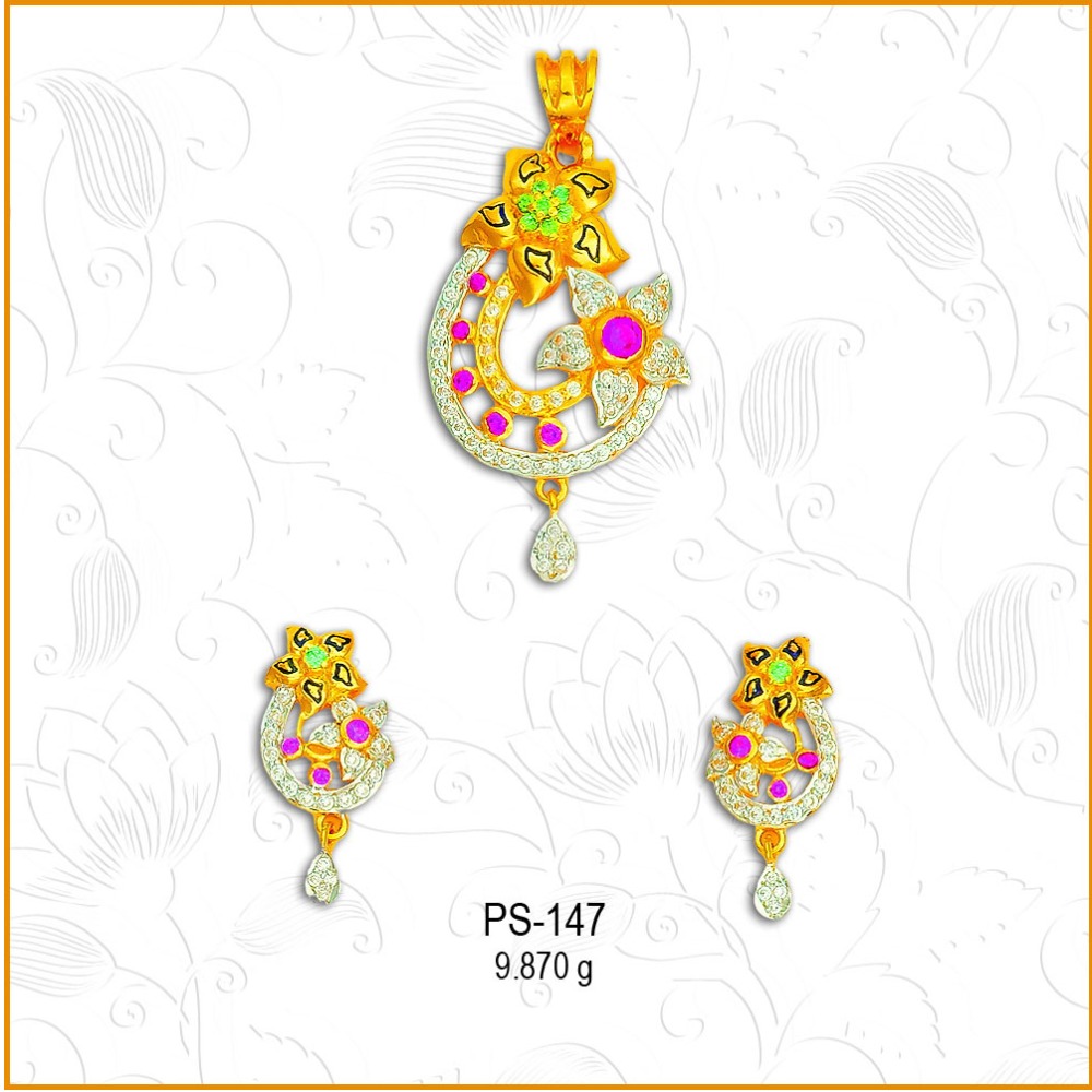 916 Gold Pink Stone CZ Pendant Set PS-147