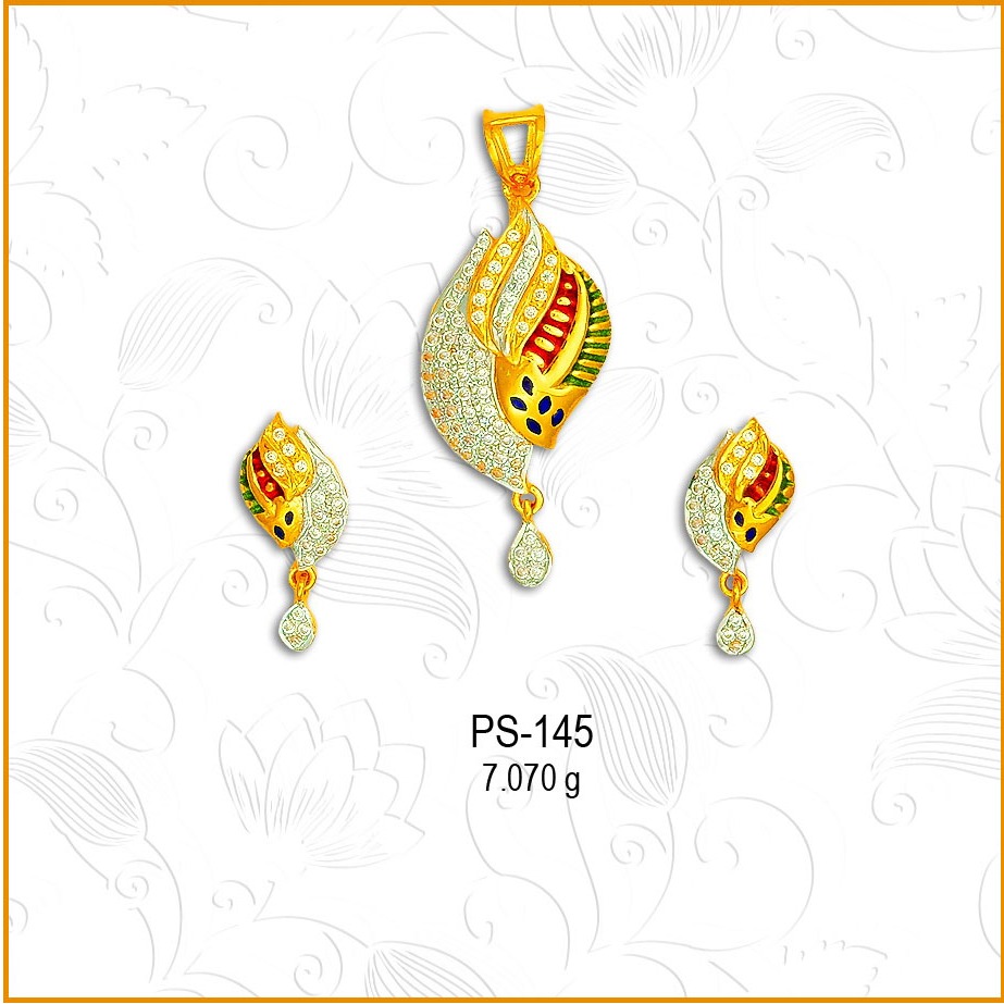 916 Gold Colorful Meenakari CZ Pendant Set PS-145