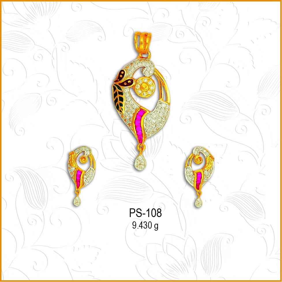 916 Gold Stylish CZ Pendant Set PS-108