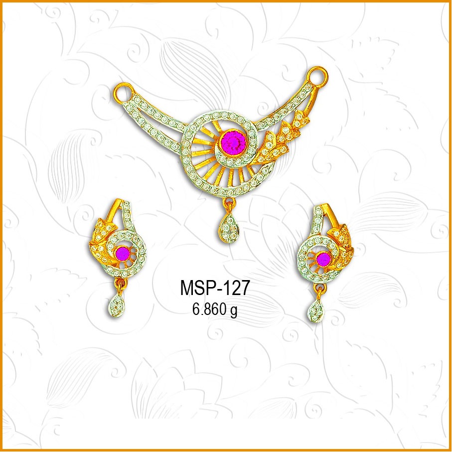 916 Gold Pink Stone CZ Mangalsutra Pendant Set MSP-127
