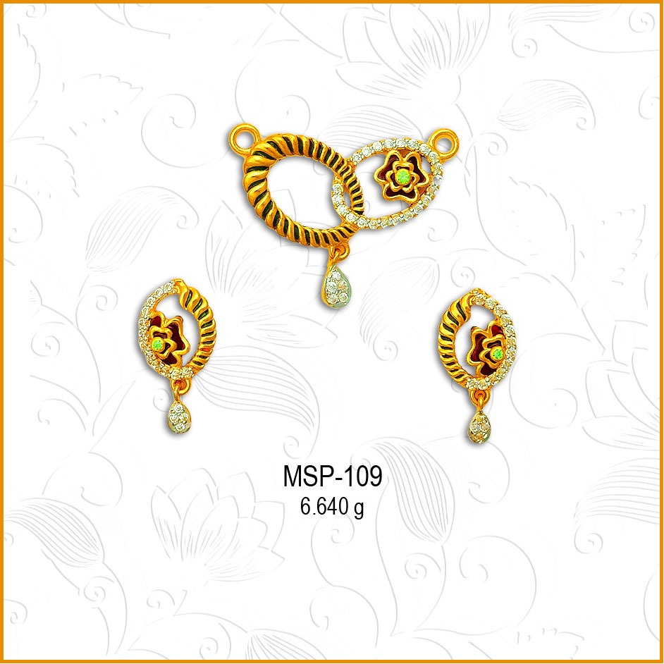 916 Gold Oval Shape CZ Managalsutra Pendant Set MSP-109