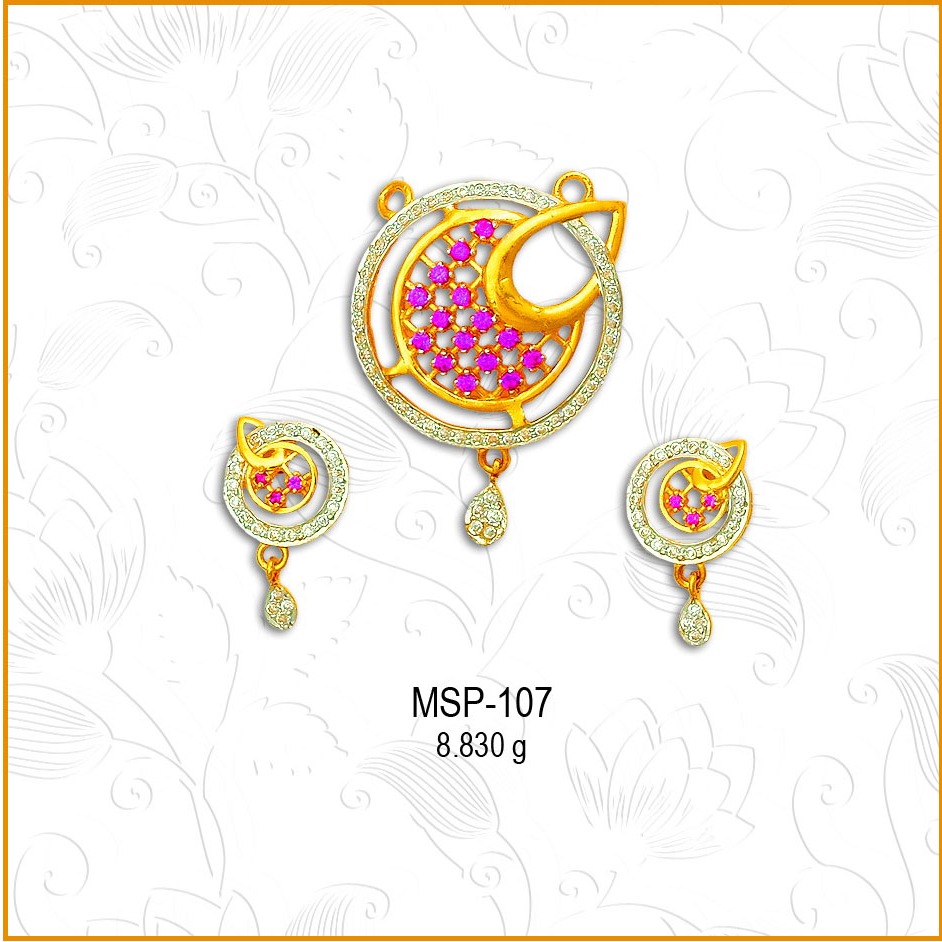 916 Gold Pink Stone CZ Mangalsutra Pendant Set MSP-107
