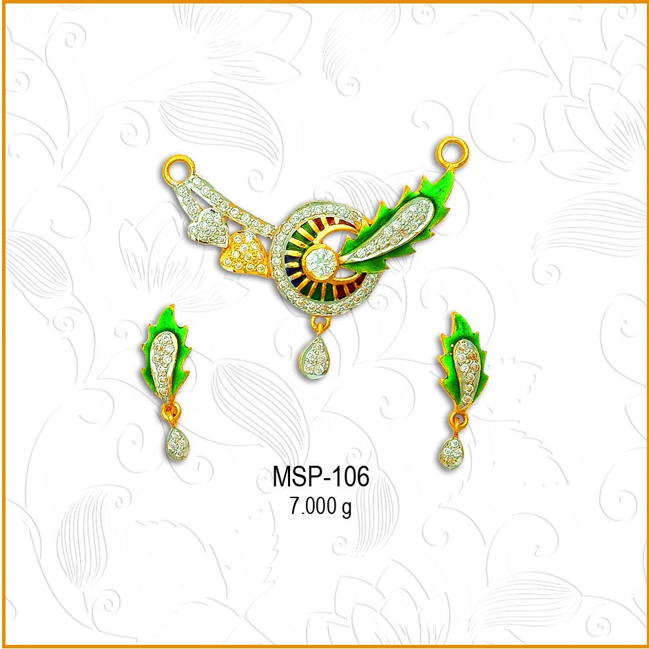 916 Gold Green Color CZ Mangalsutra Pendant Set MSP-106