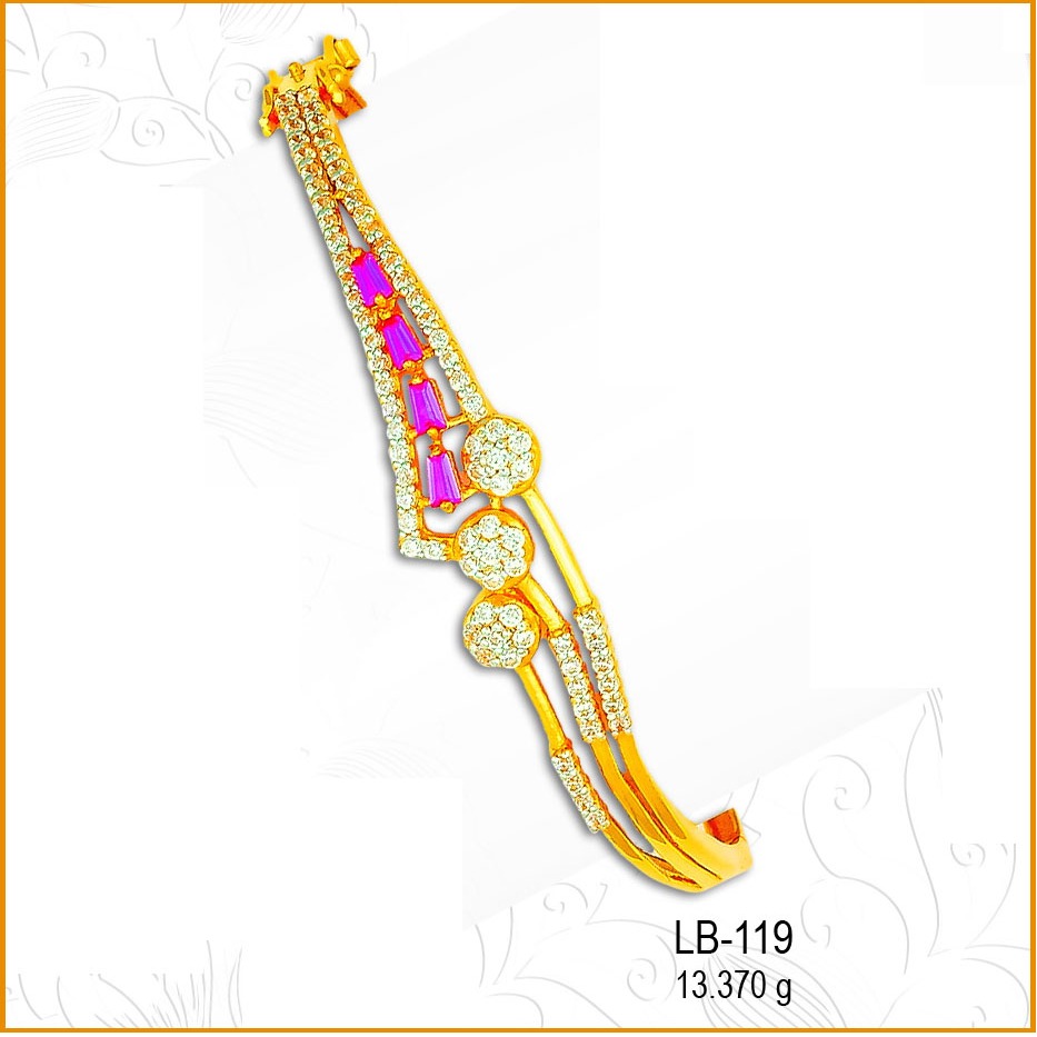 916 Gold 4 Layer Pink Stone CZ Ladies Kada LB-119