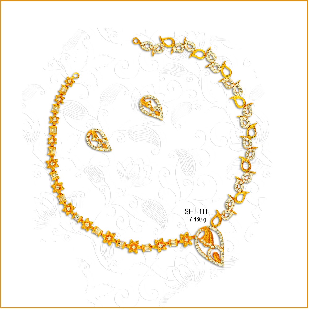 916 Gold Fancy CZ Diamond Necklace Set-111