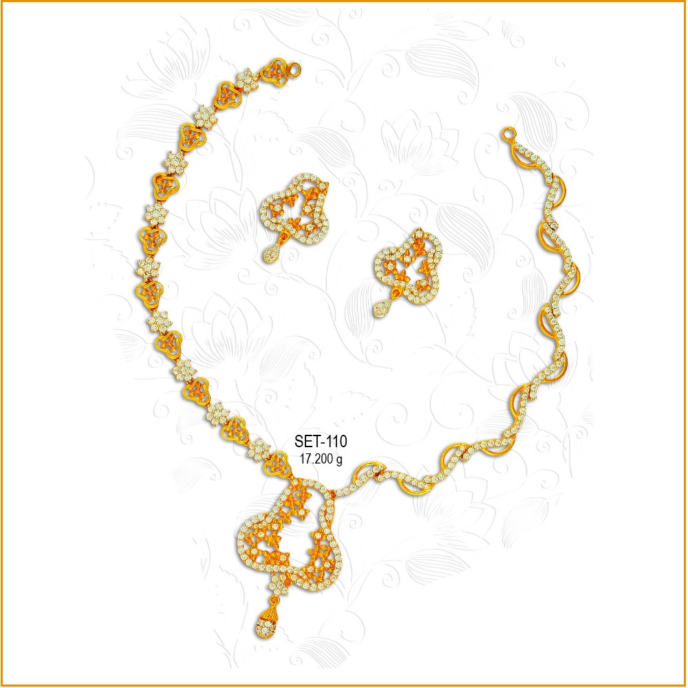 22KT CZ Gold Designer Necklace Set-110
