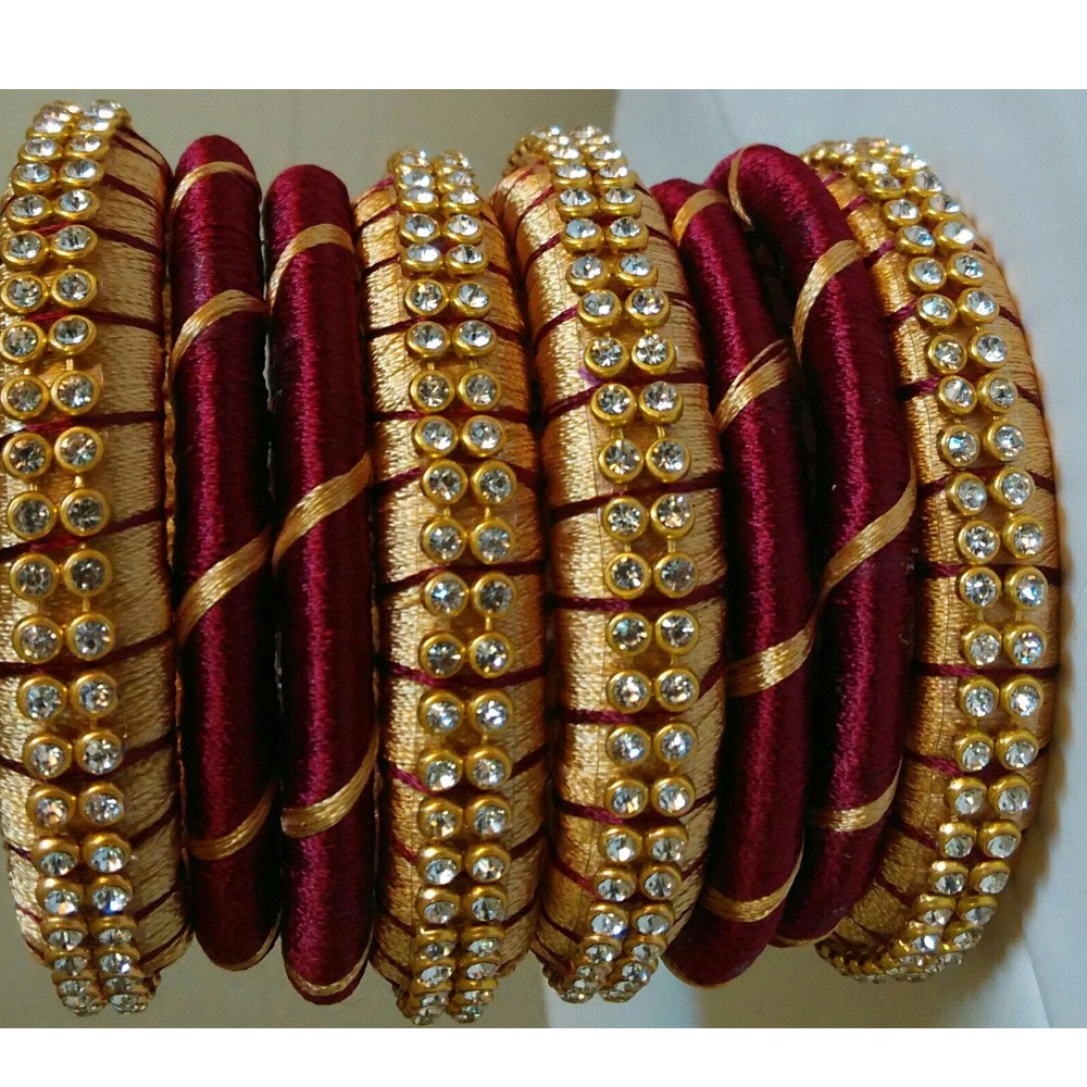 Maroon And Golden Silk Thread Bangles