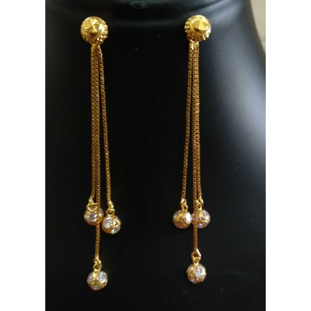 22K / 916 Ladies Gold 3 Line Vertical Modern Sui Dhaga Earrings