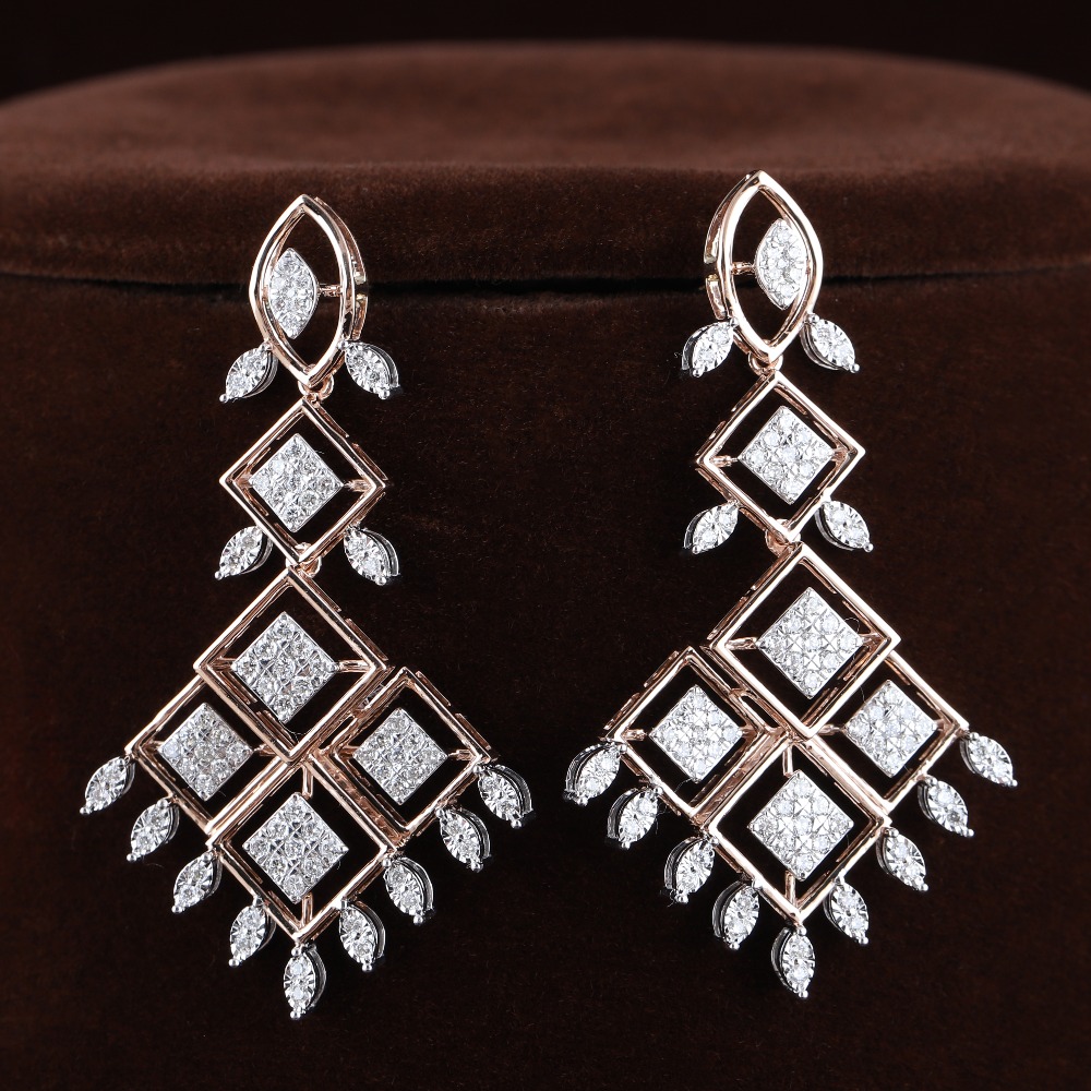 18kt rose gold square shaped diamond earrings