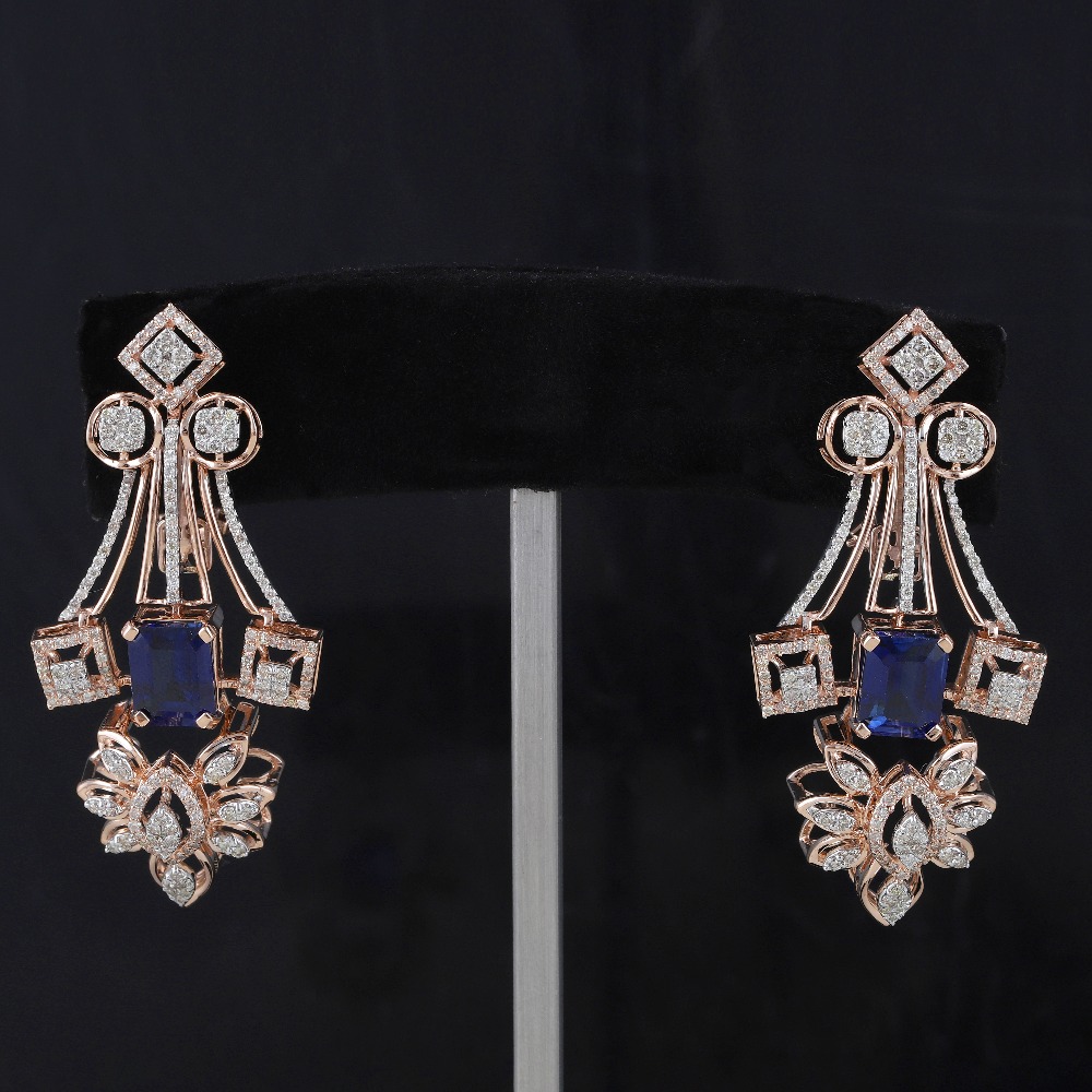 18kt rose gold dark blue stone diamond earrings