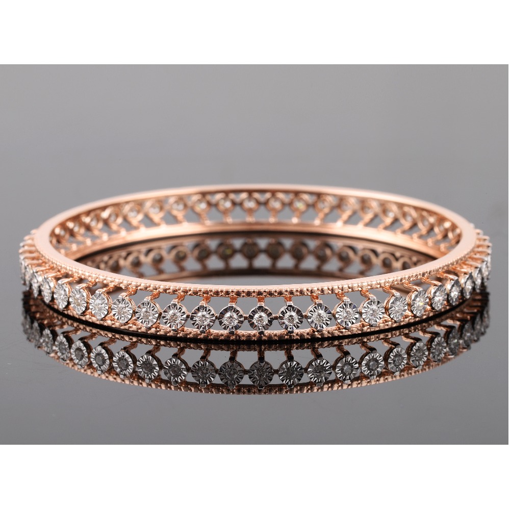 18kt rose gold designer diamond fancy bangle