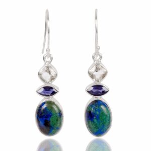 Azurite Malachite Green Amethyst And Iolite Gemstone 925 Sterling Sliver Dangle Earring
