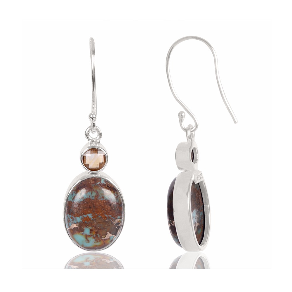 Natural Boulder Turquoise And Citrine Gemstone 925 Sterling Sliver Earring - Image 3