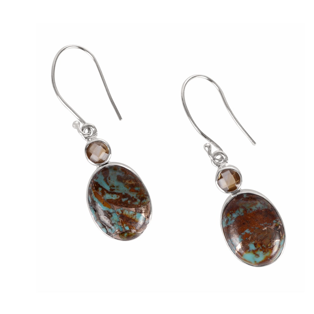 Natural Boulder Turquoise And Citrine Gemstone 925 Sterling Sliver Earring - Image 2