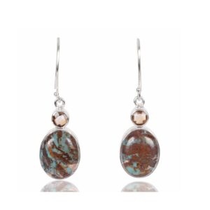 Natural Boulder Turquoise And Citrine Gemstone 925 Sterling Sliver Earring