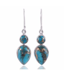 Blue Copper Turquoise Gemstone 925 Sterling Silver Dangle Earring