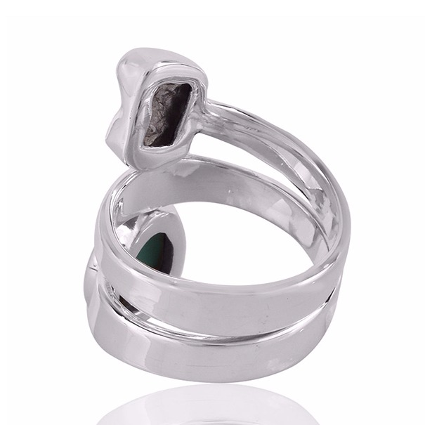 Meteorite Rough And Tibetan Turquoise Gemstone 925 Sterling Silver Ring - Image 3