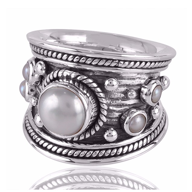 Pearl And Oxidized Gemstone 925 Sterling Silver Ring