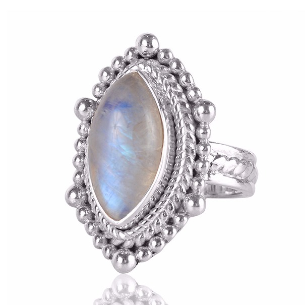 Rainbow Moonstone Gemstone Sterling Silver Ring