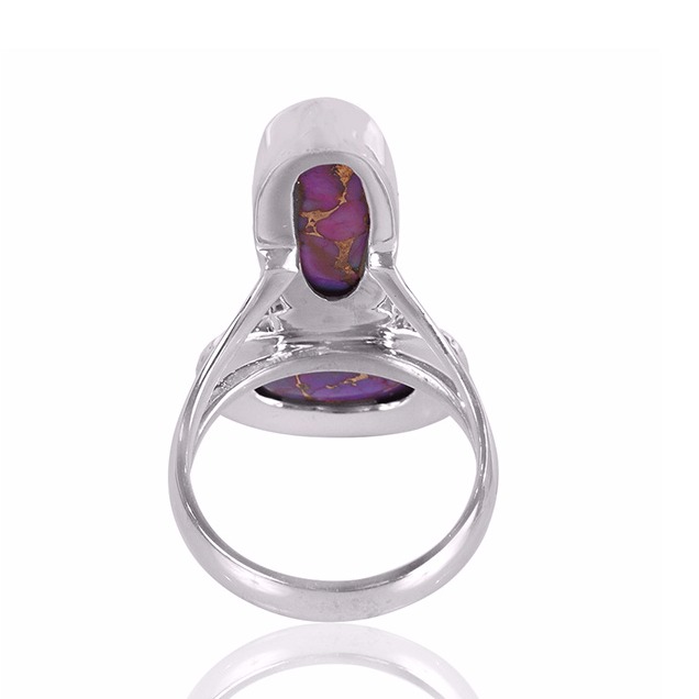 Purple Copper Turquoise Gemstone 925 Sterling Silver Ring - Image 3