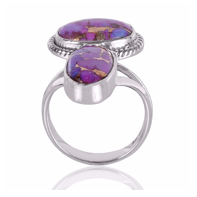Purple Copper Turquoise Gemstone 925 Sterling Silver Ring - Image 2