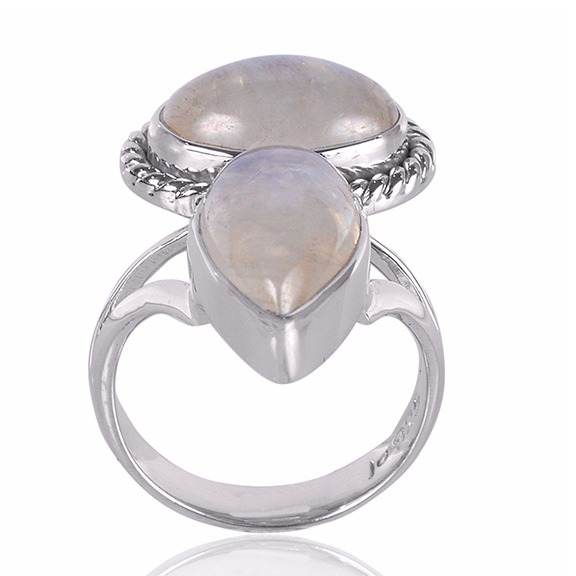 Natural Rainbow Moonstone Gemstone 925 Sterling Silver Ring - Image 2