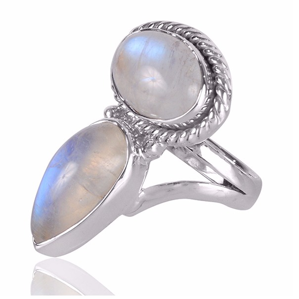 Natural Rainbow Moonstone Gemstone 925 Sterling Silver Ring