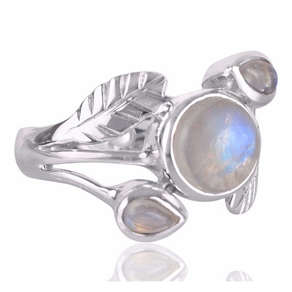Natural Rainbow Moonstone Gemstone 925 Sterling Silver Ring