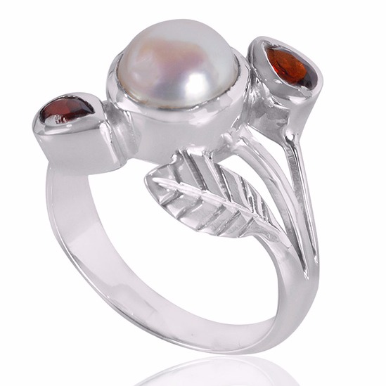 Garnet And Pearl Gemstone 925 Sterling Silver Ring - Image 2